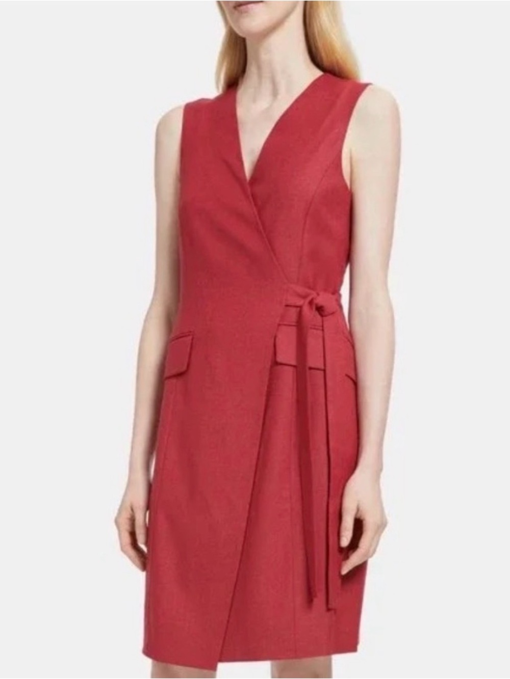 Theory Livwilth Sleeveless Wrap Dress in Sleek Wool Flannel. Sz 10 Retail 395